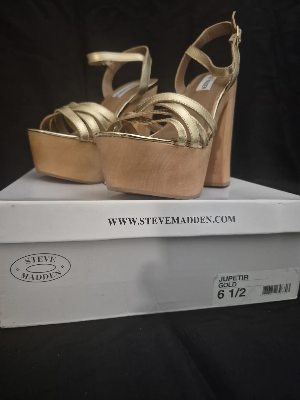 Steve Madden Metallic Gold Platform Sandals with Wood Block Heel